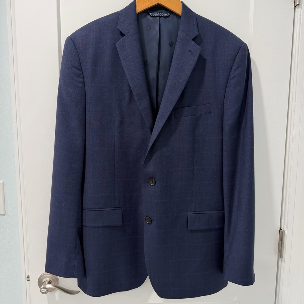 Lauren Ralph Lauren Blue Windowpane Plaid Wool Blend Sport Coat Blazer 44L - Picture 3 of 15
